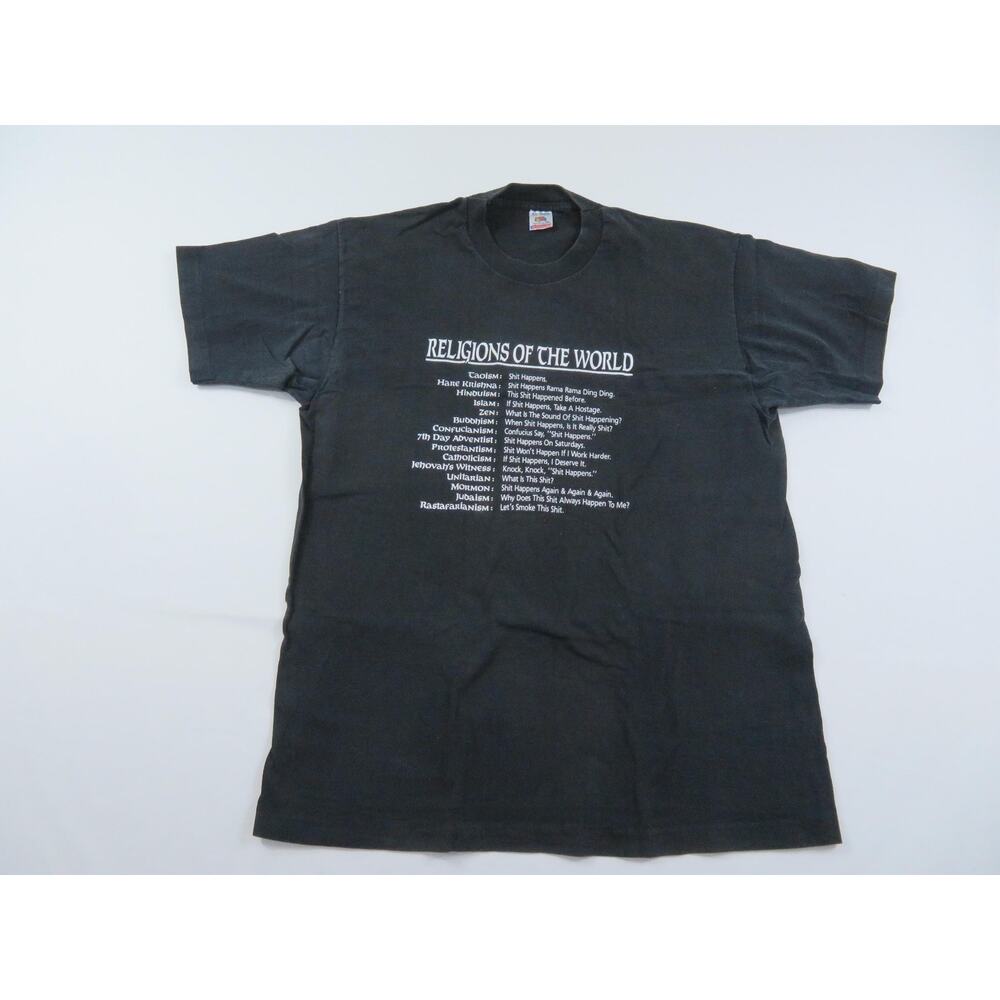 Funny Religions of the World Parody Black T-Shirt Sz XL 1990s